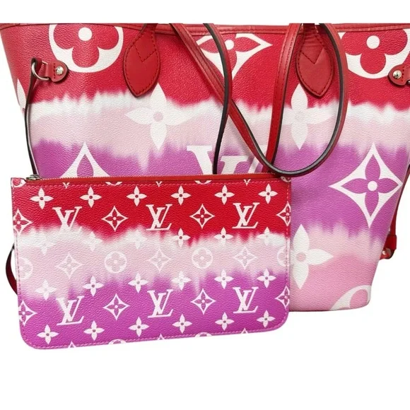 Louis Vuitton Escale Neverfull MM M45127 Rouge Red Pink Watercolor Monogram Tote - Picture 7 of 13